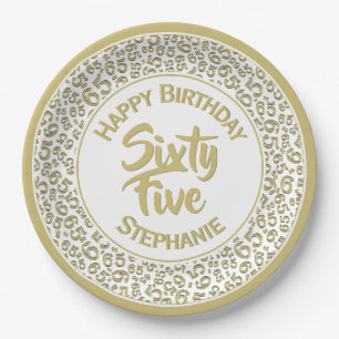 Birthday Cool Random Number Pattern Gold/White Paper Plate