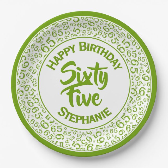 Birthday Cool Random Number Pattern Green/White Paper Plate (Front)