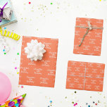 Birthday coral orange name script wrapping paper sheet<br><div class="desc">A coral,  orange coloured background,  white text. Personalise and add a name and age.  A modern hand lettered style script.</div>