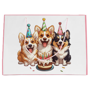 Birthday Corgi Dogs Large Gift Bag