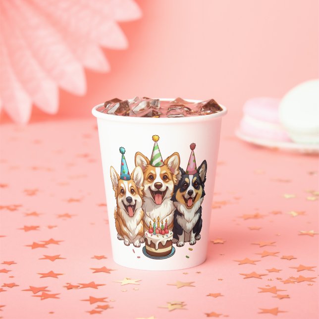 Birthday Corgi Dogs Paper Cups (Insitu)