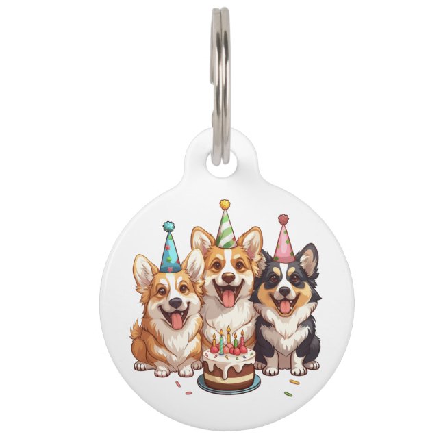 Birthday Corgi Dogs Pet Tag (Front)