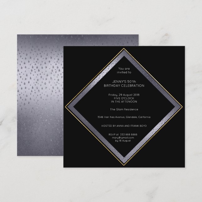 Birthday Corporate Party Grey Black Geometric Gold Invitation (Front/Back)