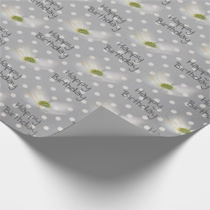 Birthday Cosmos Flowers On Polka Dots   Wrapping Paper