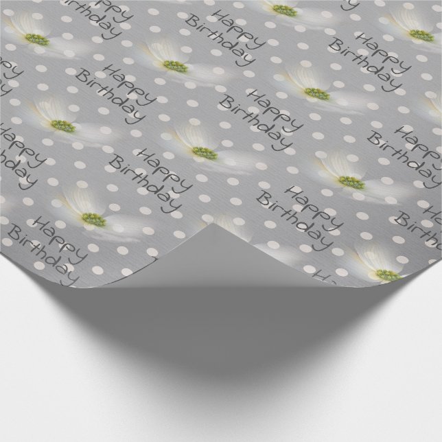 Birthday Cosmos Flowers On Polka Dots   Wrapping Paper (Corner)