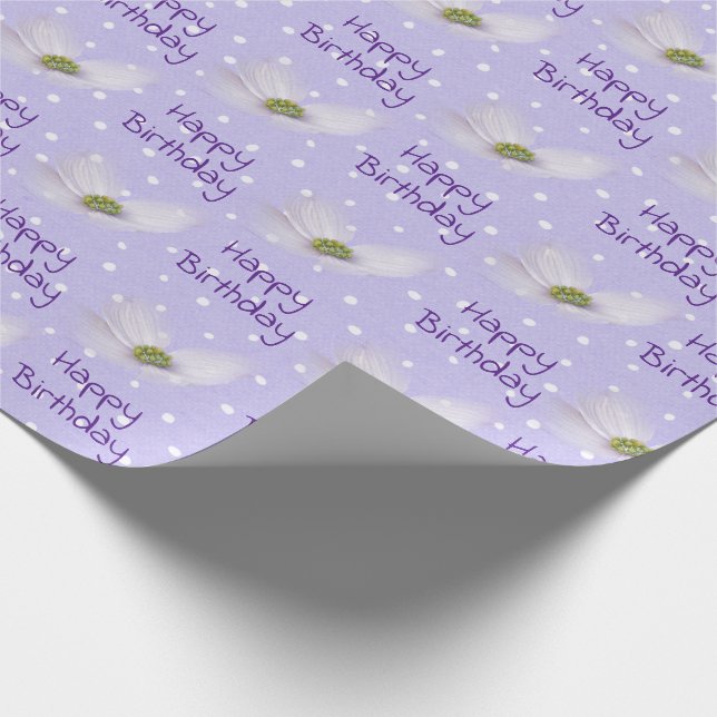 Birthday Cosmos Flowers On Polka Dots Wrapping Paper (Corner)
