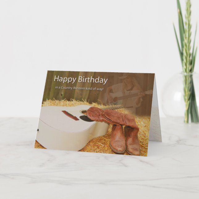 Birthday, Country Girl, Guitar, Western Boots Card (Front)