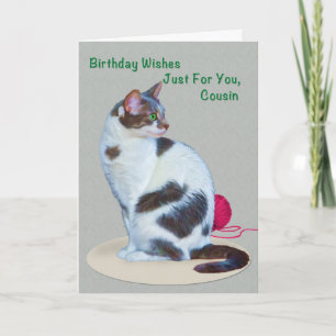 Birthday, Cousin, Green-Eyed Cat Card