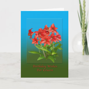 Birthday, Cousin, Red Day Lilies Card