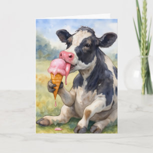 Birthday Cow Licking an Ice Cream Cone Card