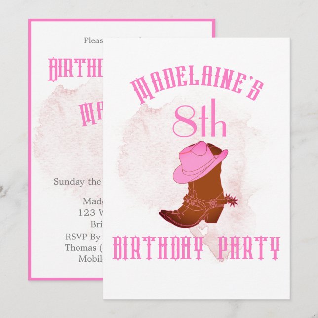 Birthday Cowboy Cowgirl Girls Age Party Invitation (Front/Back)