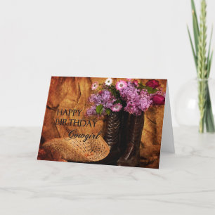 Birthday - Cowgirl - Boots and Flowers Card