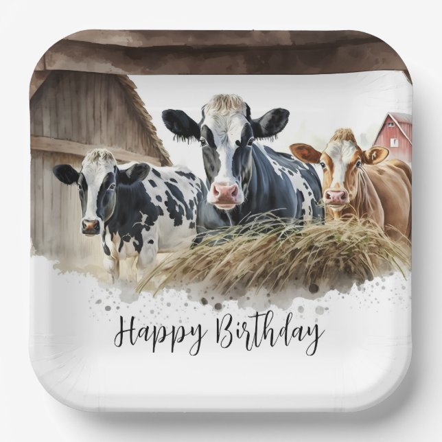 Birthday Cows With Hay Paper Plate (Front)