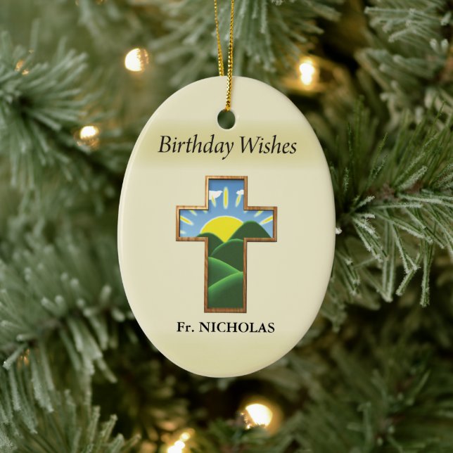 Birthday Cross Priest Personalised Ceramic Tree Decoration (Tree)