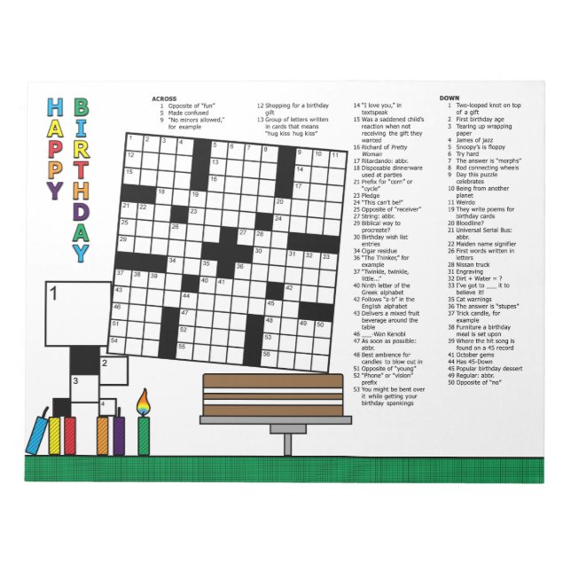 Birthday Crossword Puzzle (59 Clues) Notepad (Front)
