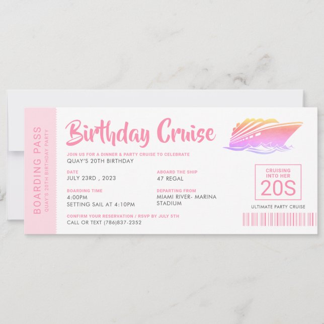 Birthday Cruise Ticket Boarding Pass  Invitation (Front)