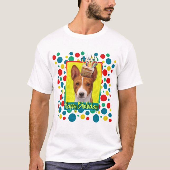 Birthday Cupcake - Basenji T-Shirt (Front)