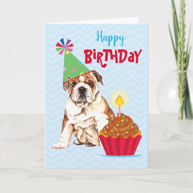 Birthday Cupcake Bulldog Card (Front)