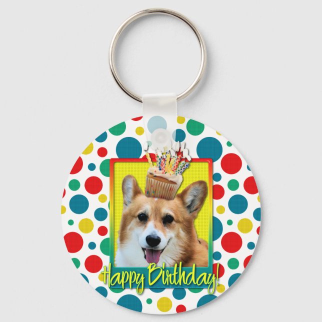 Birthday Cupcake - Corgi - Owen Key Ring (Front)
