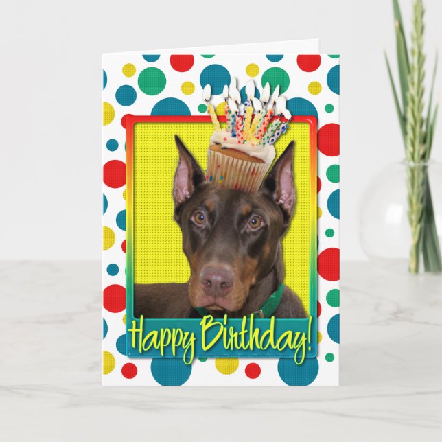 Birthday Cupcake - Doberman - Red - Rocky Card (Front)