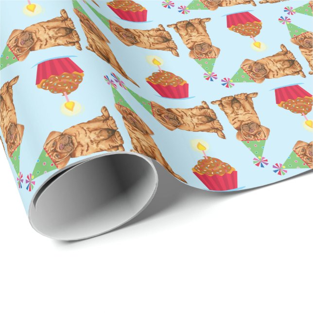 Birthday Cupcake Dogue de Bordeaux Wrapping Paper (Roll Corner)