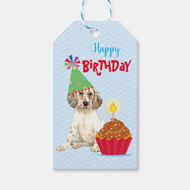 Birthday Cupcake English Setter Gift Tags (Front)