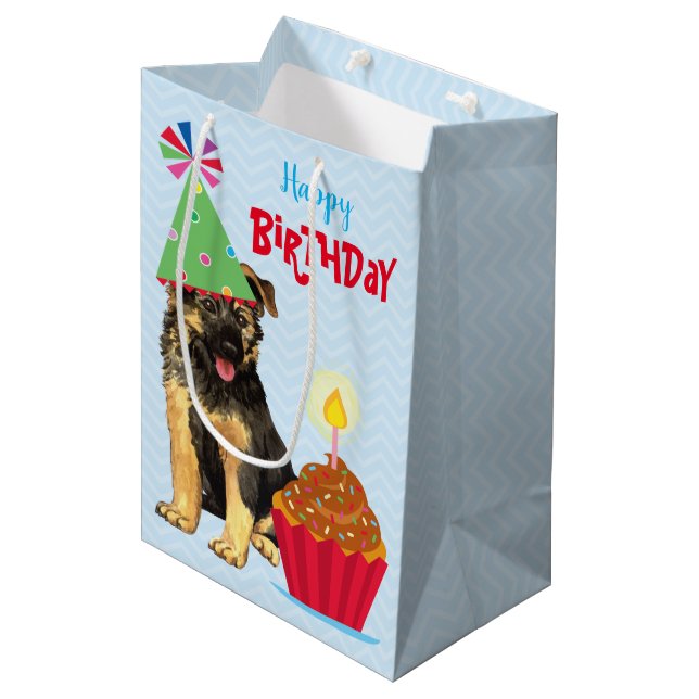 Birthday Cupcake German Shepherd Medium Gift Bag (Front Angled)