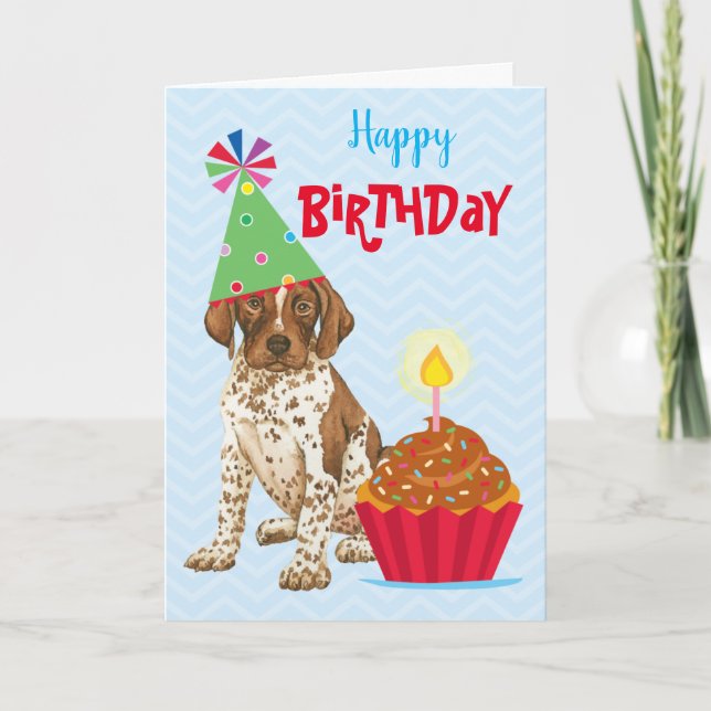 Birthday Cupcake German Shorthaired Pointer Card (Front)