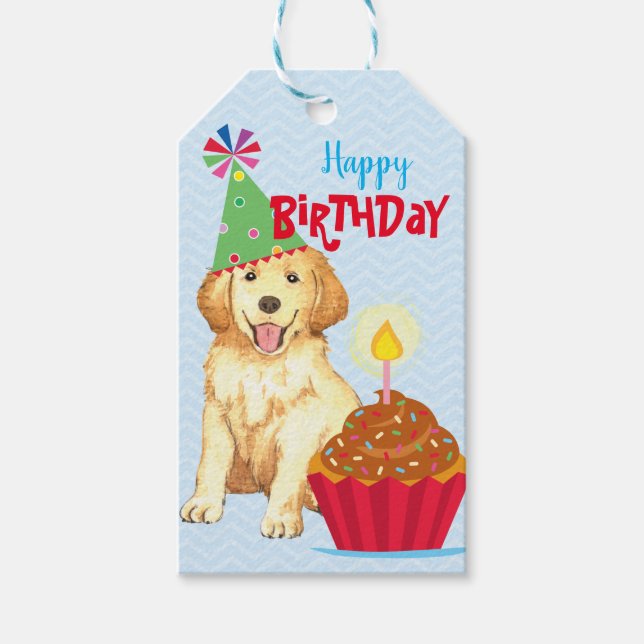 Birthday Cupcake Golden Retriever Gift Tags (Front)