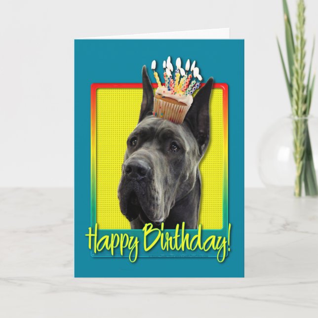 Birthday Cupcake - Great Dane - Grey Card (Front)