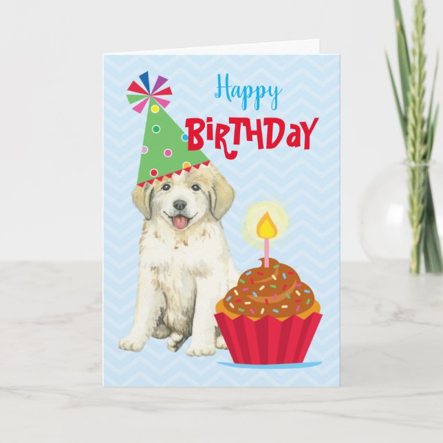 Birthday Cupcake Great Pyrenees Card (Front)