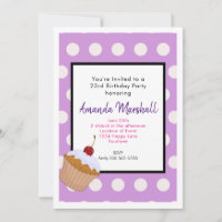 Birthday Cupcake on a Purple Polka Dot Pattern