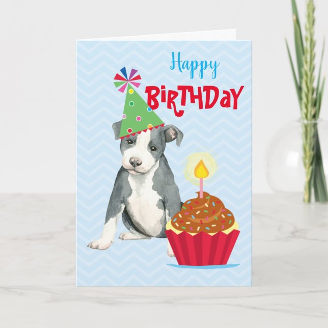 Birthday Cupcake Pit Bull Card (Front)
