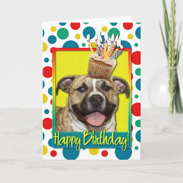 Birthday Cupcake - Pitbull - Tigger Card (Front)