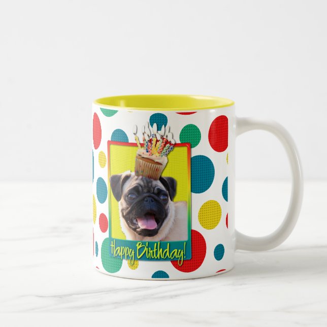 Birthday Cupcake - Pug Two-Tone Coffee Mug (Right)