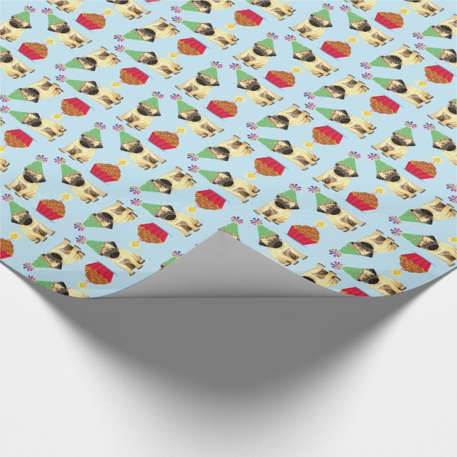 Birthday Cupcake Pug Wrapping Paper (Corner)