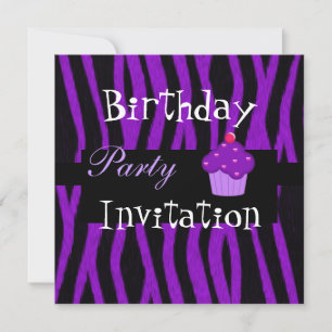 Birthday Cupcake Purple Stripe Invitation