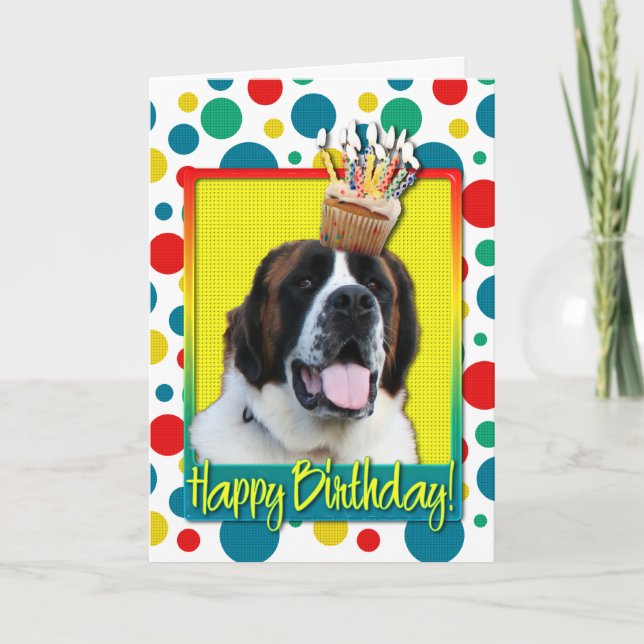 Birthday Cupcake - Saint Bernard - Mae Card (Front)