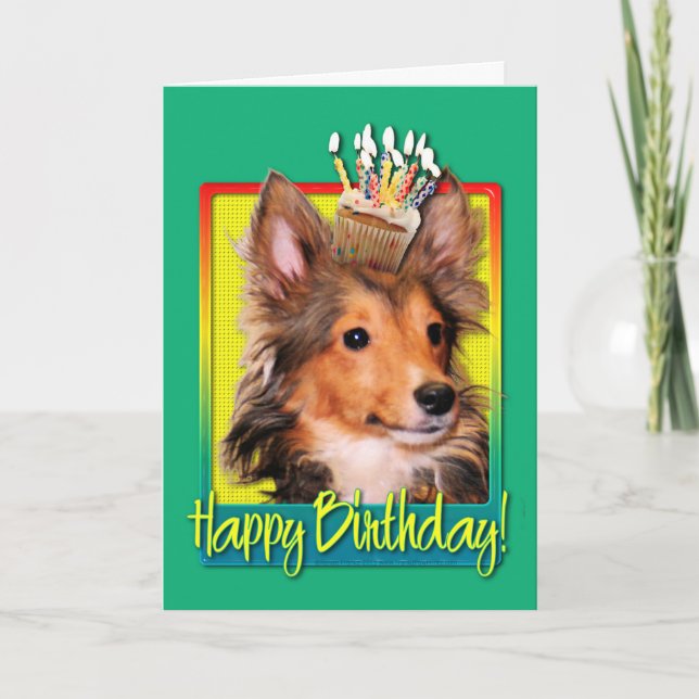 Birthday Cupcake - Sheltie Puppy - Cooper Card (Front)