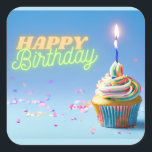 Birthday Cupcake Square Sticker<br><div class="desc">Celebrate the ones in your life that mean the most to you
Zazzle makes it easy to customise greetings to make them uniquely your own!
Birthday,  happy birthday,  celebration,  ai generated,  badger,  fantasy,  brother,  sister,  friends, </div>