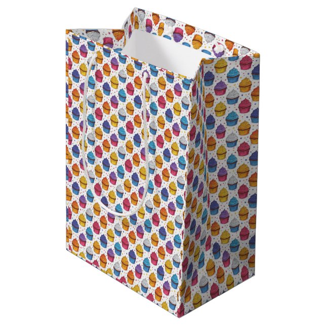 Birthday Cupcake Themed Gift Bag Colourful (Back Angled)