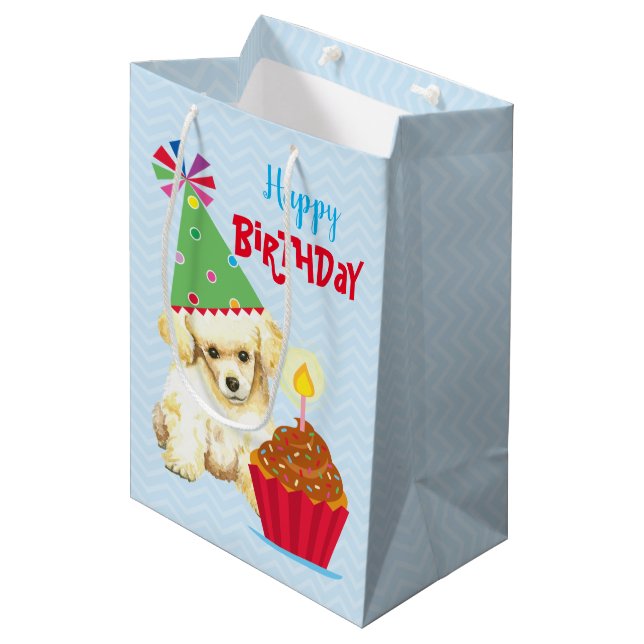 Birthday Cupcake Toy Poodle Medium Gift Bag (Front Angled)