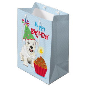 Birthday Cupcake Westie Medium Gift Bag