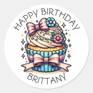 Birthday Cupcake Whimsical Personalized Classic Round Sticker