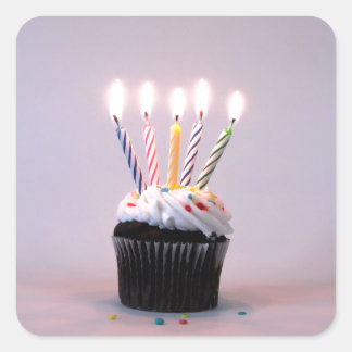 Birthday Cupcake with Candles Square Sticker