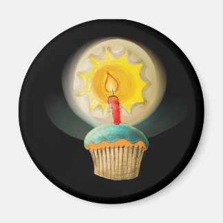 Birthday Cupcake with Glowing Candle  Button Magnet