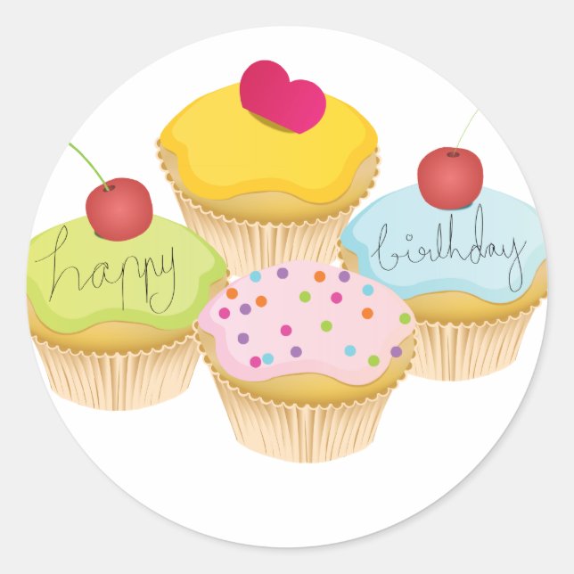 Birthday Cupcakes Classic Round Sticker (Front)