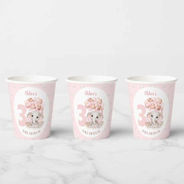 Birthday Cups with Cute Elephant Pink (Multi)