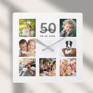 Birthday custom family photo collage milestone square wall clock