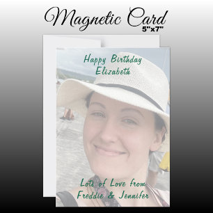 Birthday custom green text photo magnetic card